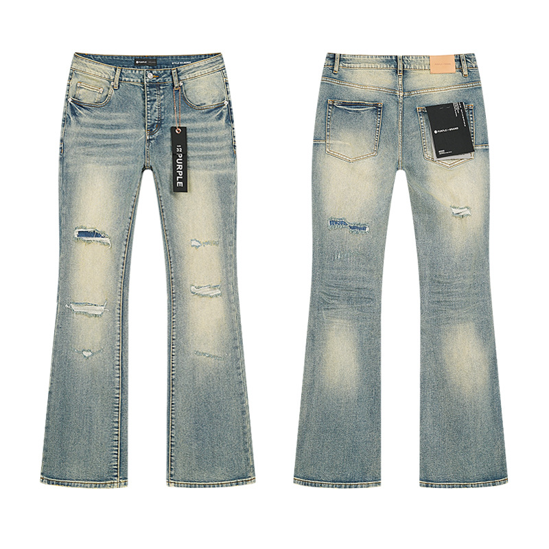 Purple Brand Splash-Ink Distressed Jeans American Street Style Men's and Women's High Street Casual Bell-Bottom Pants