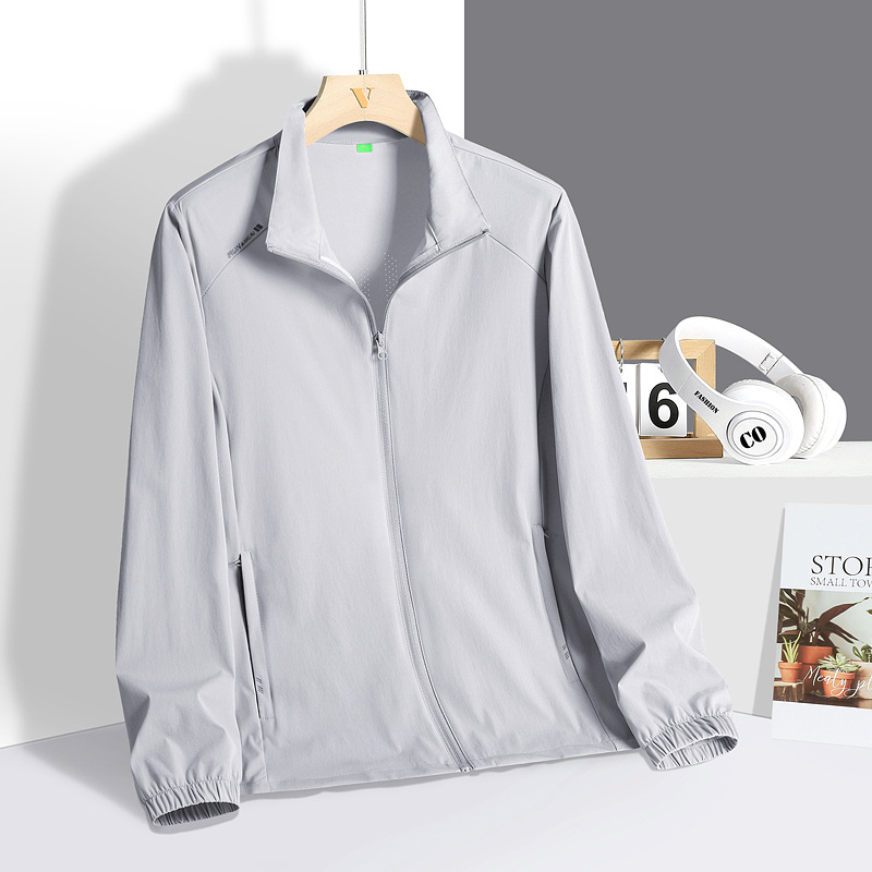 2024 Couple Middle-aged and Elderly Dad's Upf50 Ice Silk Lightweight Breathable Collar Coat Single Layer Hatless Sun Protection Coat