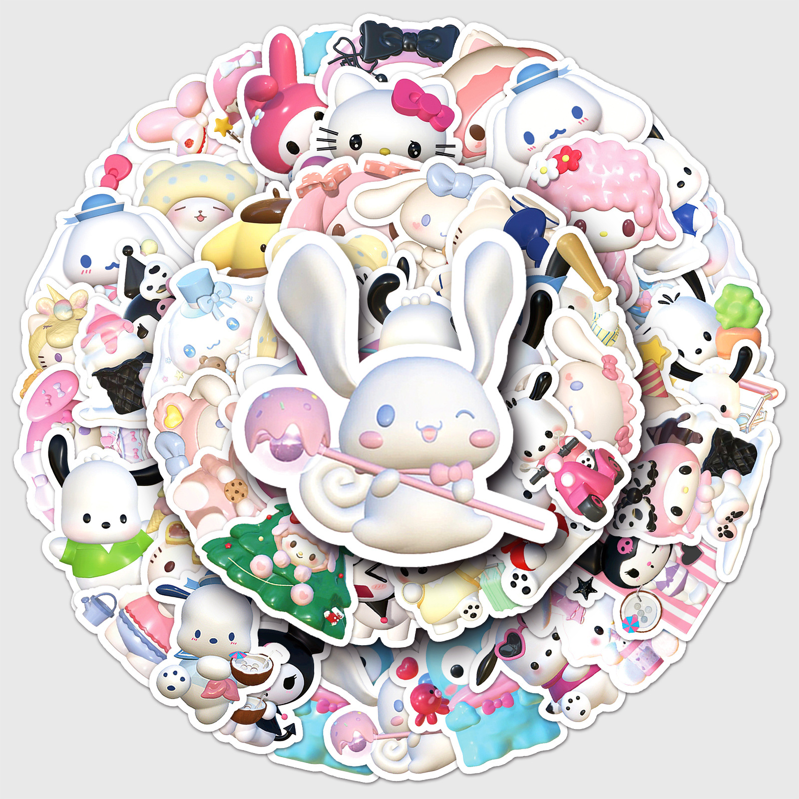 50 3D Sanrio Stickers Cartoon Cute Kulomi Decorative Luggage Phone Case Small Muta Potato Goo Card Stickers
