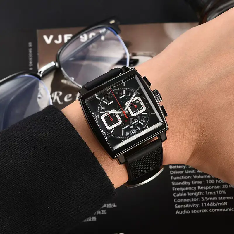 2024 AliExpress men's square 6-pin full-function quartz watch two-color strap watch manufacturers wholesale