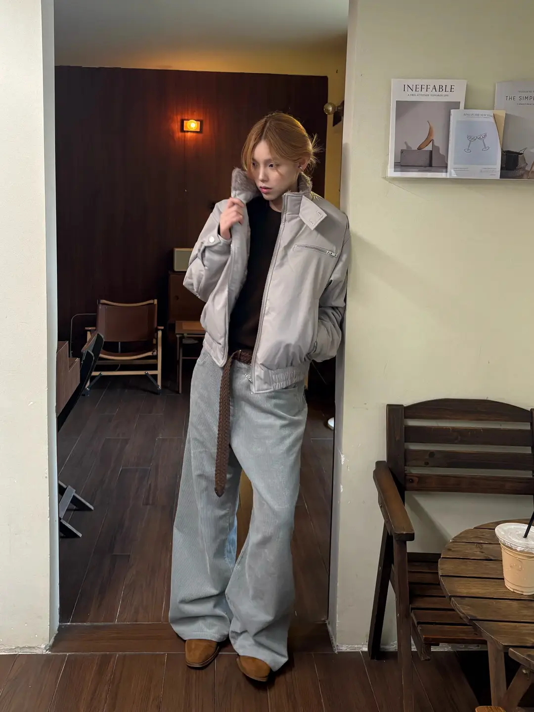 Censmade Distressed Retro Corduroy Pants Casual Pants with Leather Pockets Loose Straight-Leg Baggy