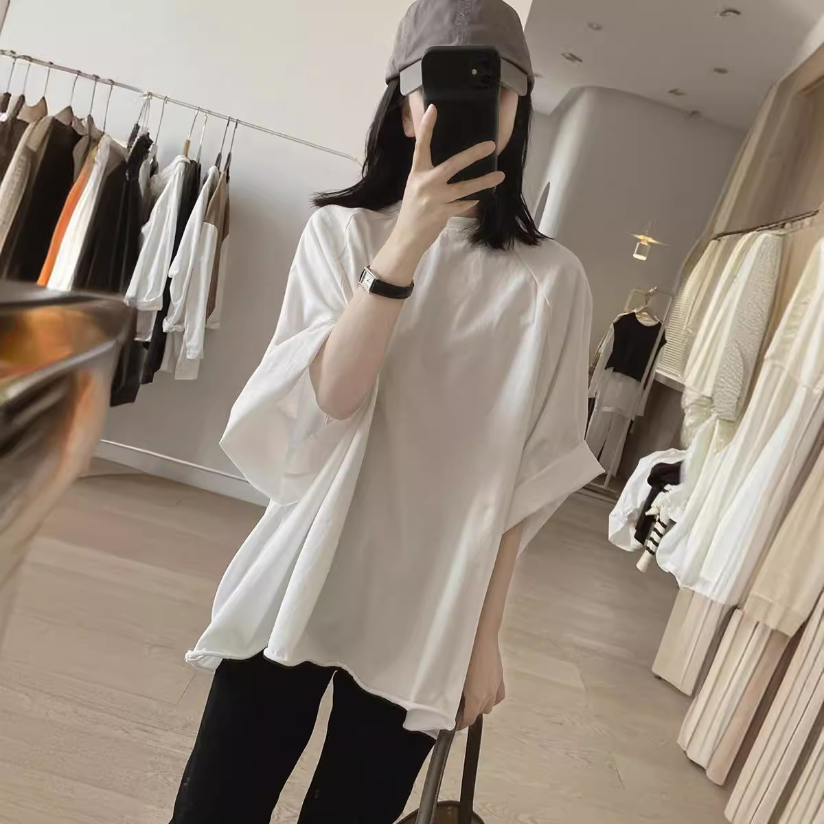 Dolman Sleeve T-shirt Women's Summer New Simple Loose Large Size Slimming Cotton Half Sleeve Pullover Raglan Sleeve Top