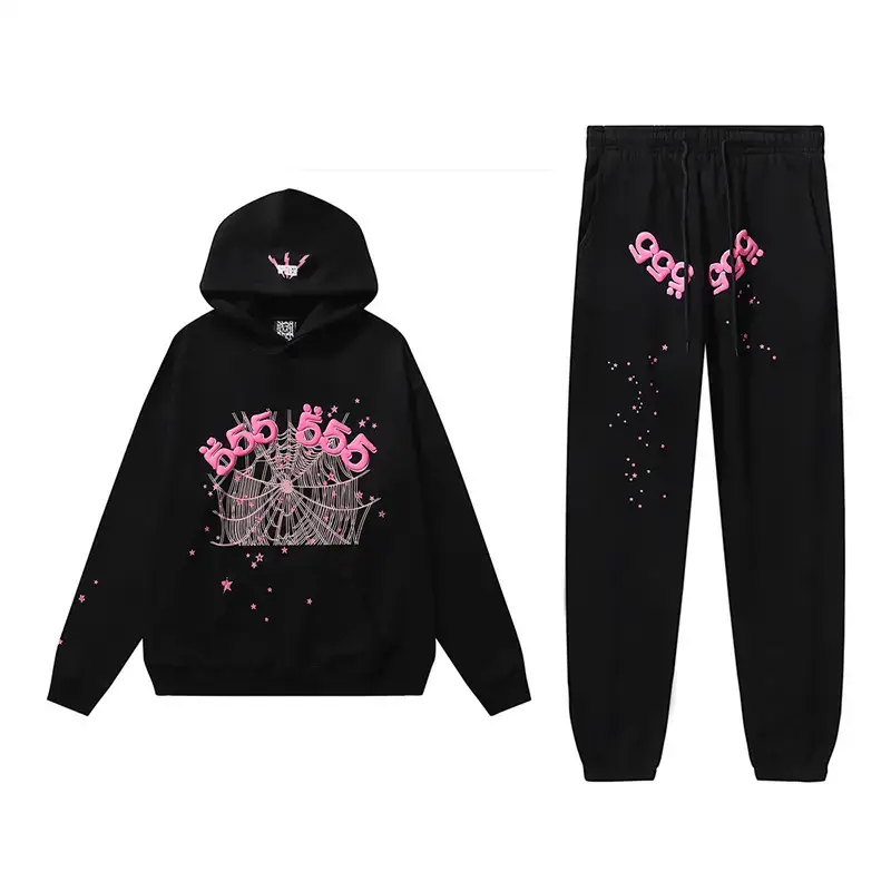 Beauty Trend Sp5Der 555555 Spider Web Foam Letter Print High Weight Hoodie Sweatshirt and Sweatpants Suit