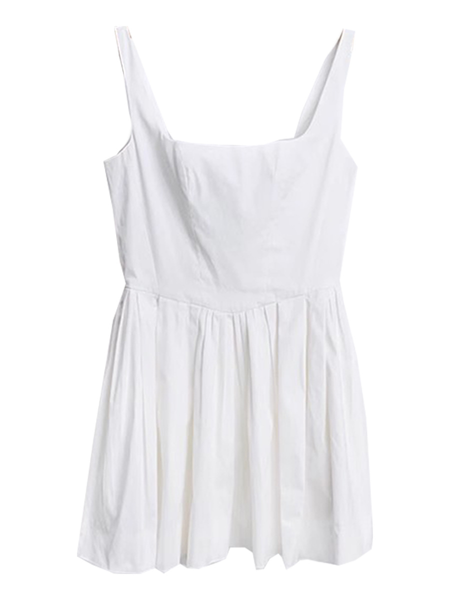 French single M 2024 summer new waist square collar strap dress temperament Joker short dress