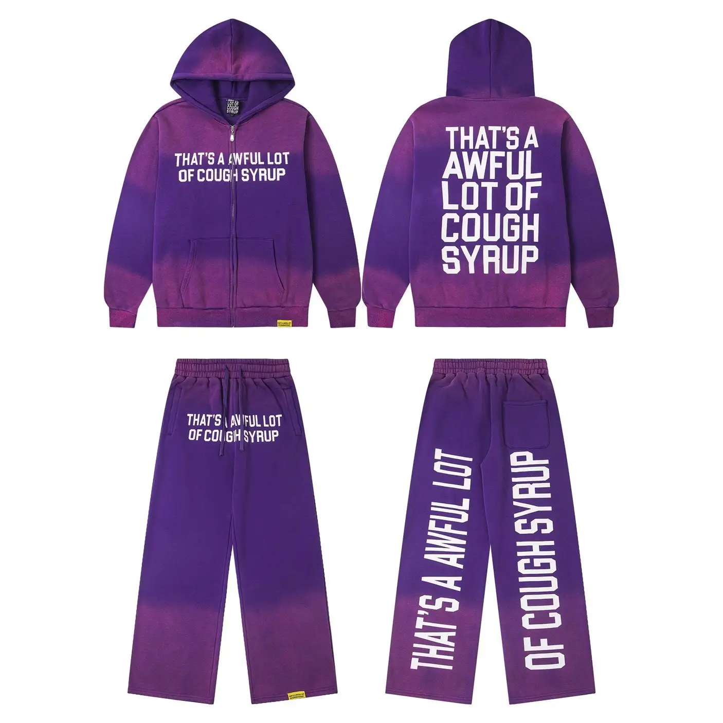 That's a Awful Lot of Coughsyrup Letter Printed Gradient Hooded Sweatshirt Casual Pants