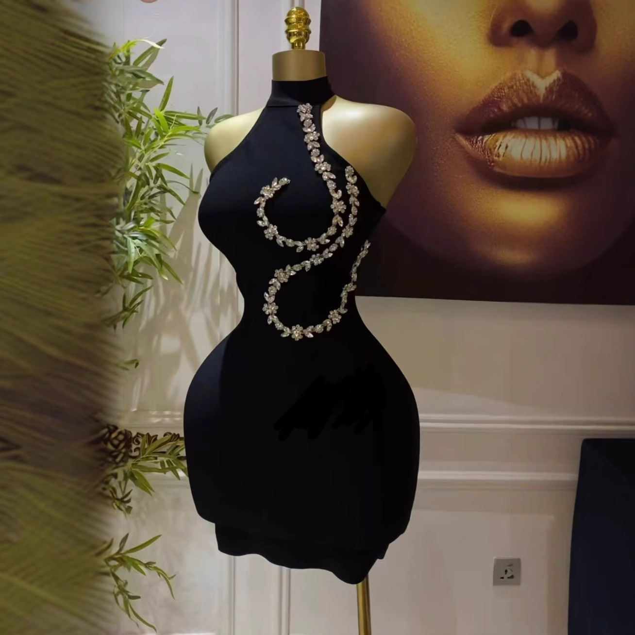 European and American Style Cross-Border New Black Rhinestone Sleeveless Slim Fit Bodycon Bandage Mini Skirt Elegant Fashion Temperament Banquet
