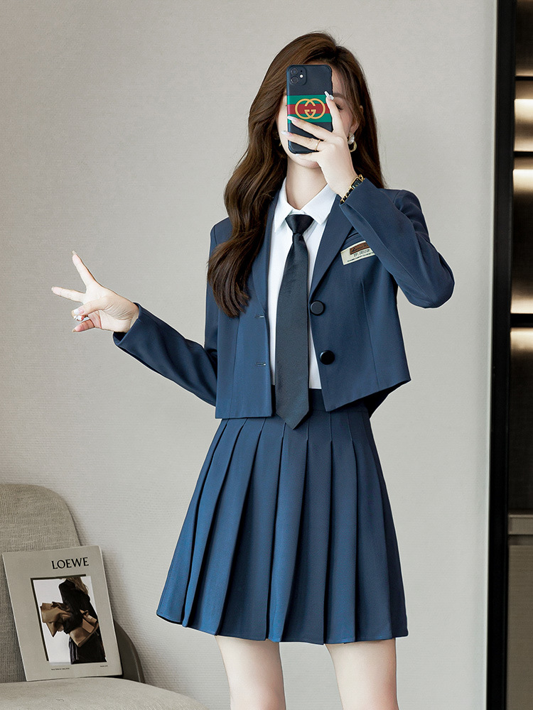 jk Uniform Set Korean College Style Dress Short Suit Jacket Female British Style Sister Pleated Dress Western Style
