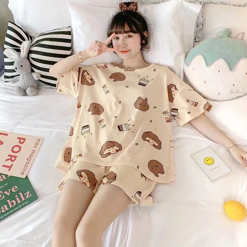 2025 New Pajamas Women's Summer Internet Hot Short-sleeved Home Clothes Spring and Summer Korean-style Cute Two-piece Suit