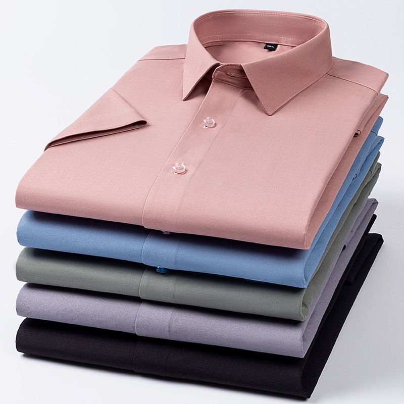 Mid-Grade Men's Short-Sleeved Shirt Summer Mulberry Silk Solid Color Shirt Business Casual Shirt Breathable Sweat Absorbing Top