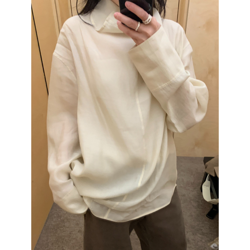 Longmei Loose Funnel-Neck Shirt Two-Piece Set for Women 2026 Spring and Summer New Tot Style Simple Commuter Long-Sleeve Top