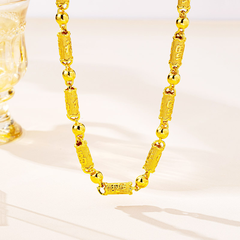 Popular Domineering Fortune Striped Tube Bead Men's Chain Trendy Vietnamese Sand Gold Necklace Retro Long-Lasting Jewelry