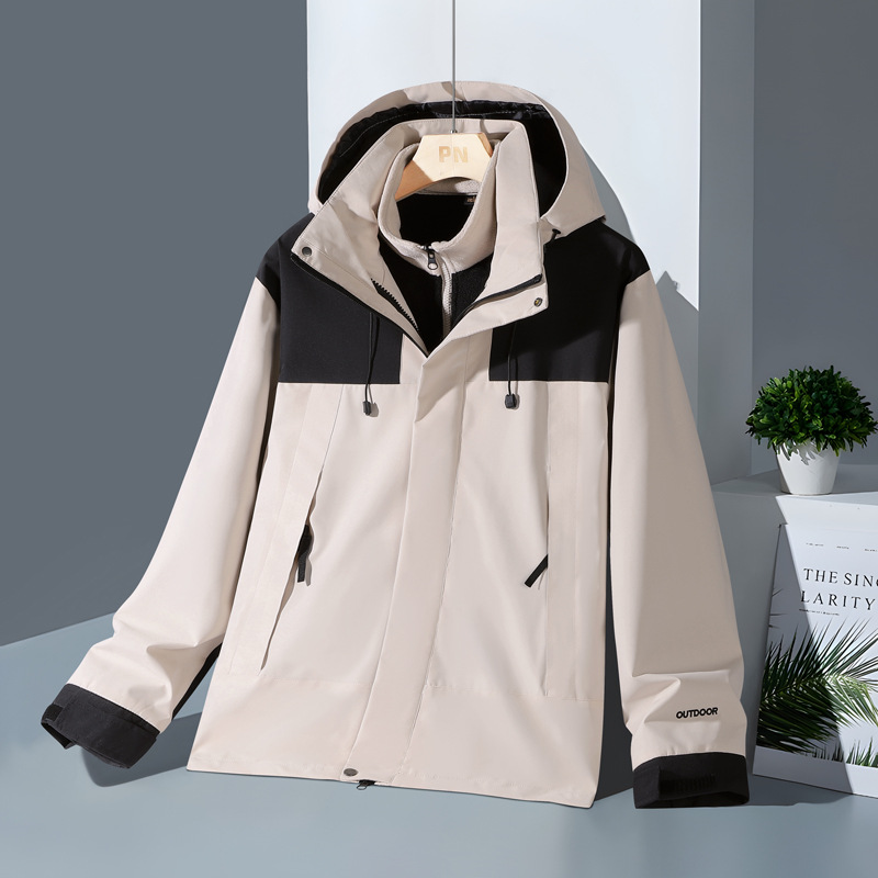 Women's Three-in-One Detachable fleece-lined Outdoor Sports Windproof Waterproof Thick Mountaineering Suit Overalls Men's Coat