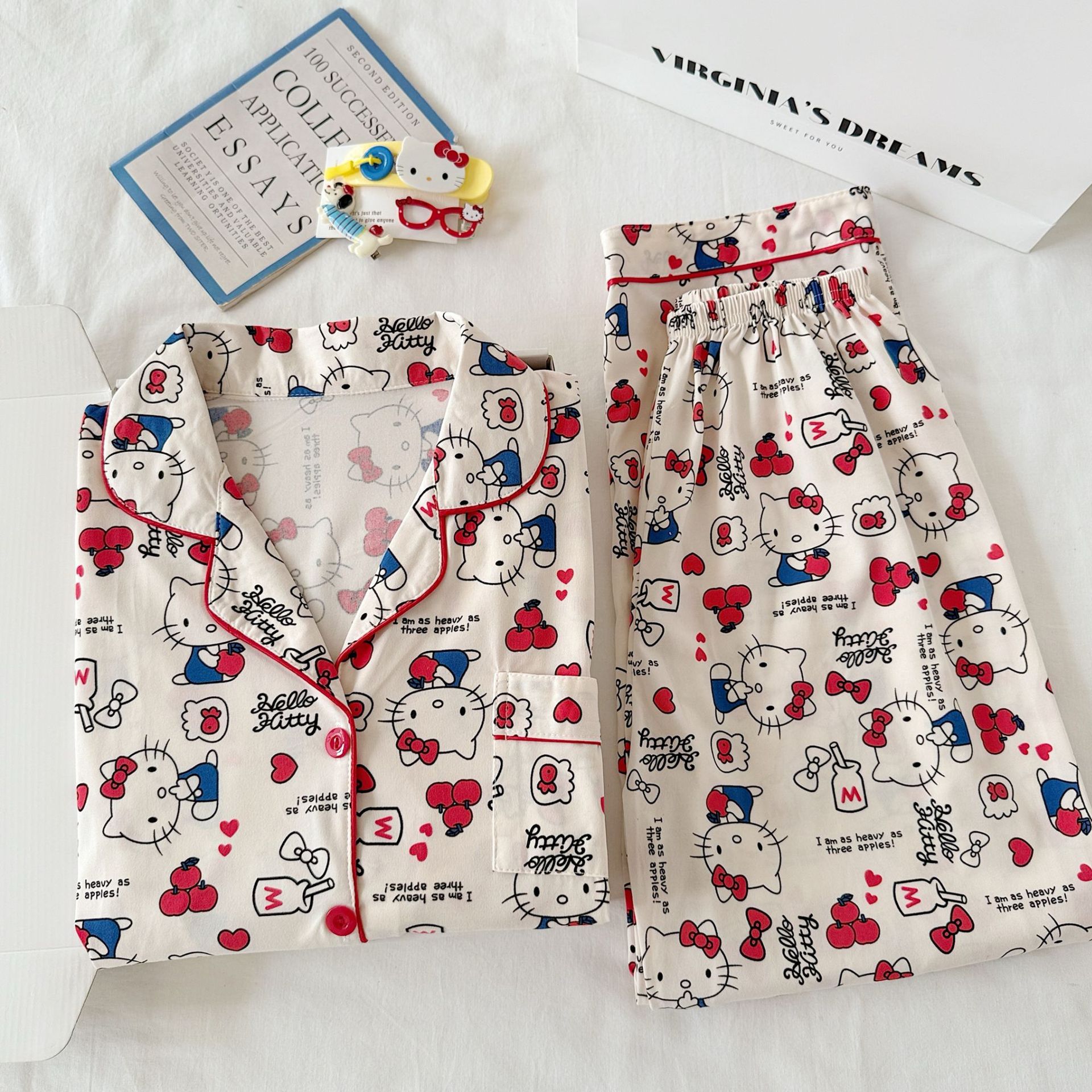 Women's Pajamas for Spring and Autumn, Cardigan with Lapel, Long Sleeves and Long Pants, Cute and Trendy, Loose Fit, Sweet and Cute Girl Style Set