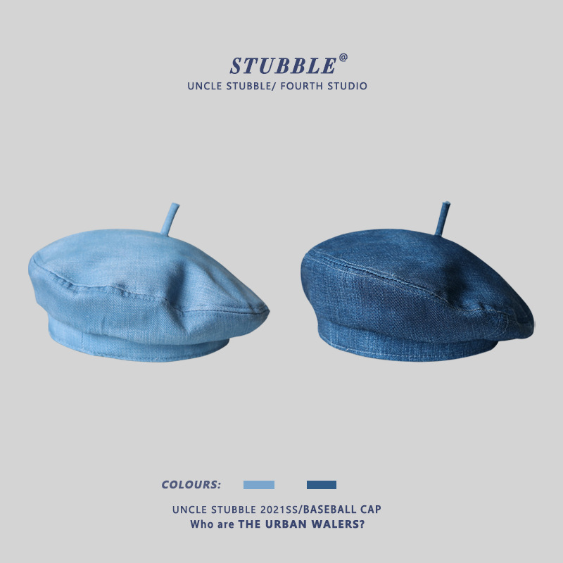 Korean Style ins Style Blue Denim Beret Girl's Four Seasons Internet Celebrity Street Picture Painter's Hat Japanese Style Vintage Hat