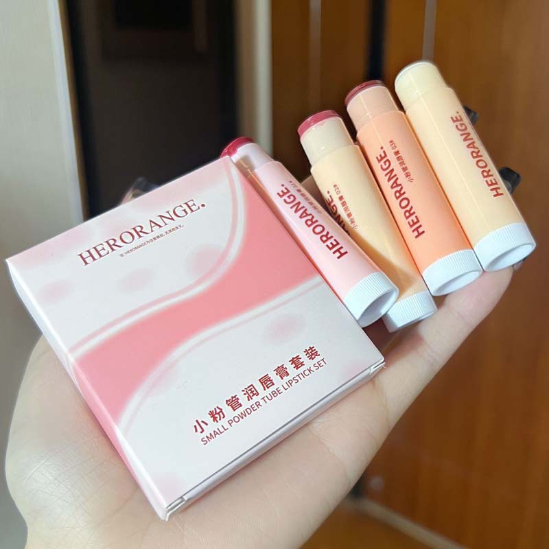 Herorange~Small Pink Tube Lip Balm Tinted Lip Balm Moisturizing and Hydrating Whitening Lipstick Colorless Lip Mask for Female Students