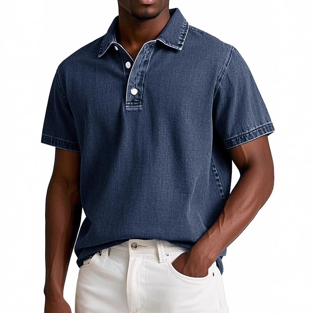 2026 New Model Cross-Border Foreign Trade Amazon Independent Site Men's Fashion Solid Color Retro Short-Sleeve Polo Shirt