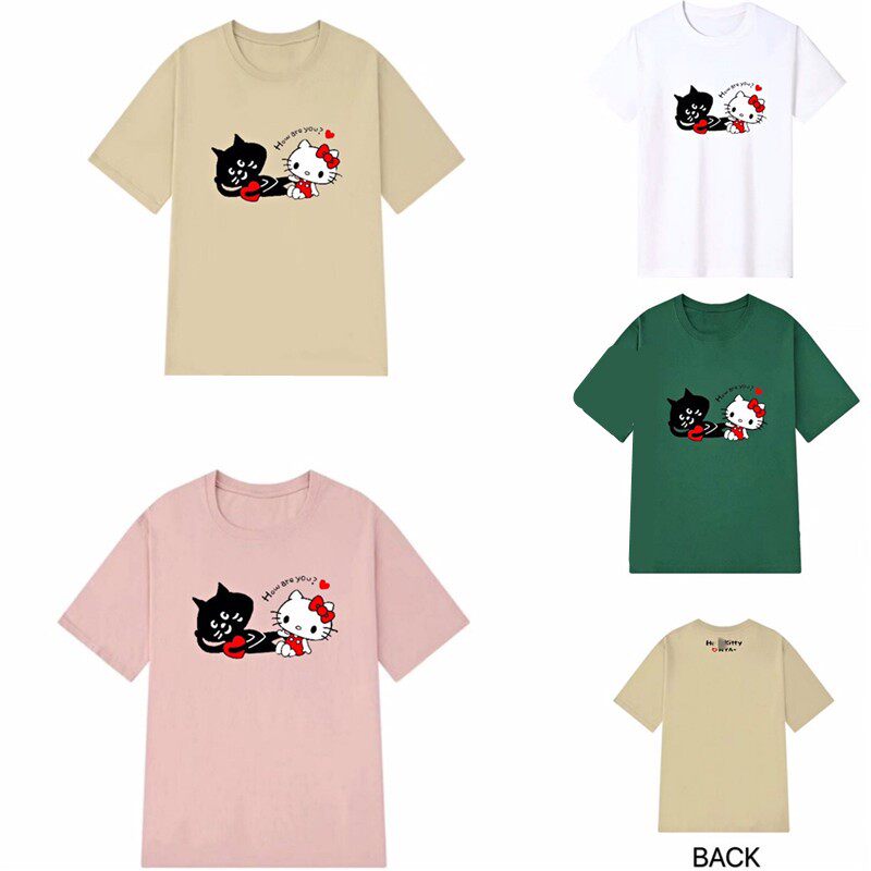 Parent-Child Style! 25 Summer New Arrivals Japanese-Style Surprised Cat Round-Neck Loose Casual T-Shirt for Women Foto QC de TAOBAO na Qualit.ly