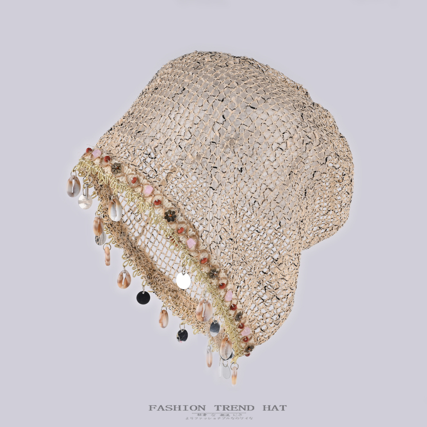 Bohemian Style Shell Hollow-Out Beanie for Women, Breathable Mesh Hat for Spring and Summer, Face-Slimming Beanie, Handmade Slouchy Hat