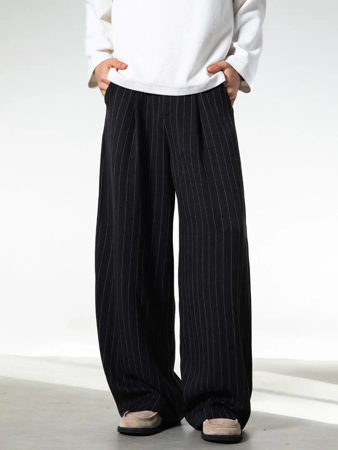 Old Money Style Vertical Striped Trousers for Men and Women, Spring Drapey Loose Casual Pants, Commuting Plus-Size Wide-Leg Pants