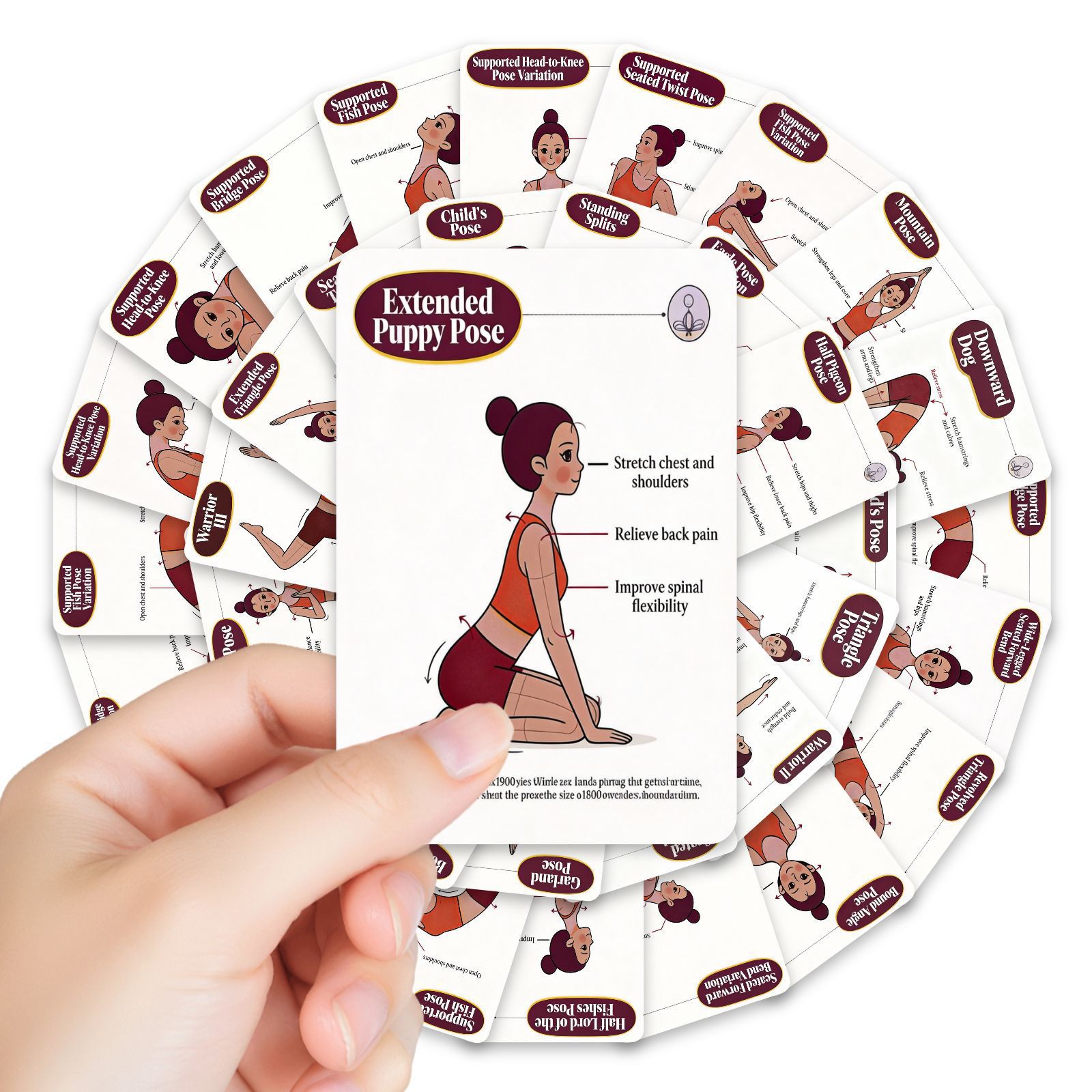 36 Portable Cartoon Yoga Pose Teaching Cards for Beginners to Carry with Them, Basic Yoga Pose Guide Cards