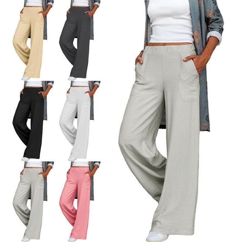 2024 Autumn/Winter Plus Size Women's Draped Pants Amazon Solid Color Elastic Waist Loose Wide-Leg Trousers Simple and Versatile