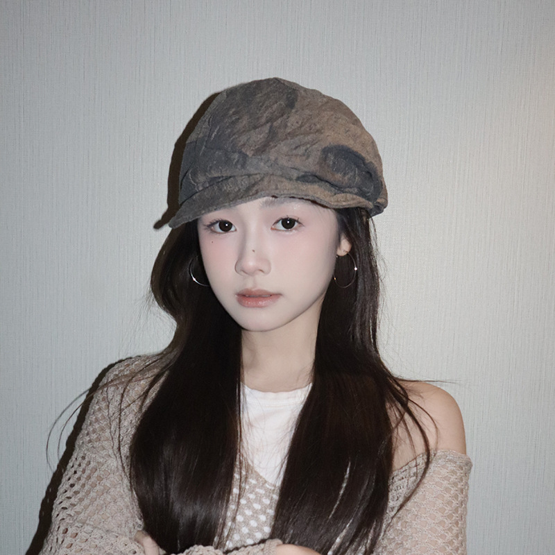 Japanese-Style Artistic Cotton and Linen Beret for Women, Versatile Retro Newsboy Cap for Spring and Summer, Face-Slimming Octagonal Painter's Hat for Men