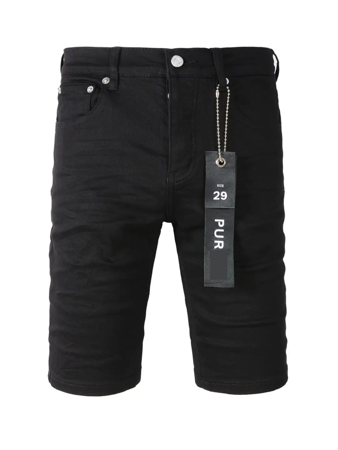 High Street Fashion Brand Pur Summer New Men's Black Denim Shorts Washed Pattern Stretch Slim Fit Knee-Length Shorts