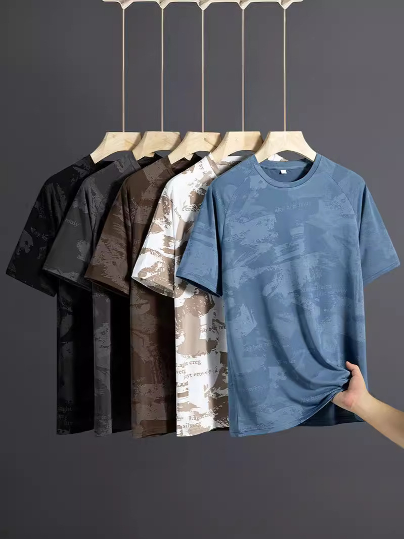 Quick-Drying Ice Silk Summer Short-Sleeved T-Shirt for Men, Large Size, Breathable, Thin, Outdoor Sports Running, Quick-Drying Camouflage T-Shirt for Men