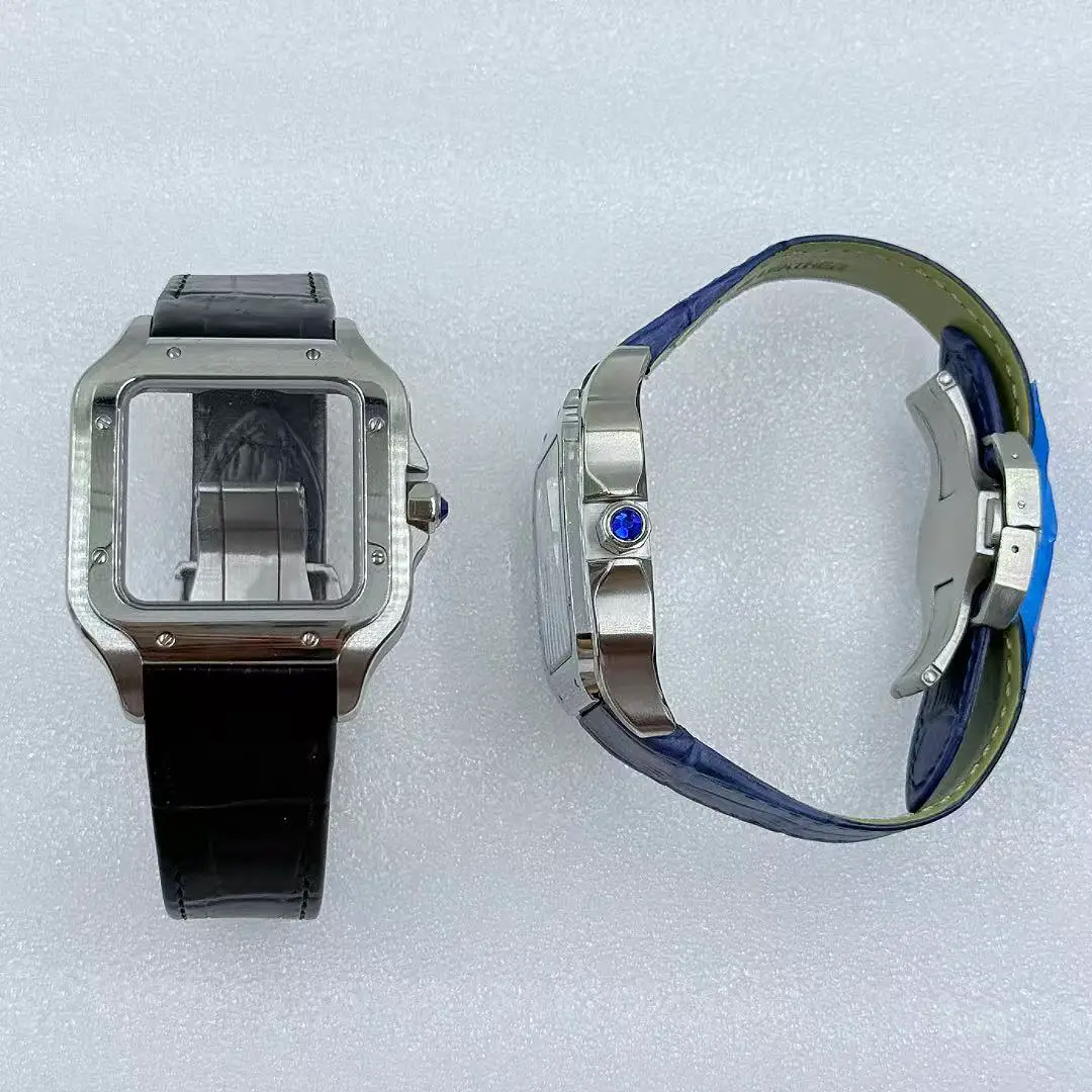 Santos Watch Strap, Genuine Leather Strap with Rubber Ends, Strap Width 21 Mm, Compatible with Our N H35 Movement Square Case