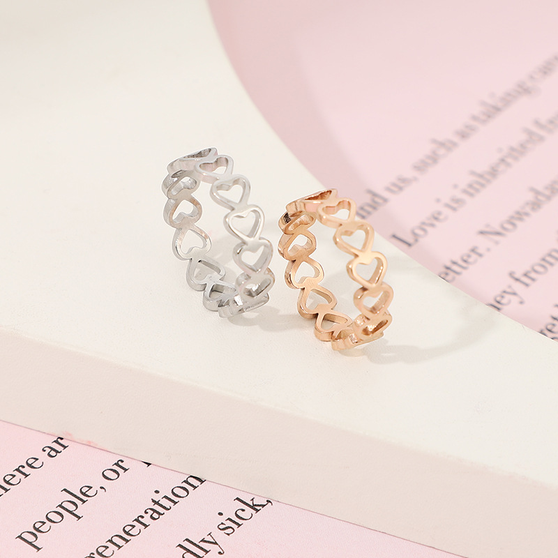 New Fashion Small Fresh Heart-shaped Titanium Steel Ring 18K Gold Index Finger Tail Ring Tanabata Gift Women's Personalized Love Finger