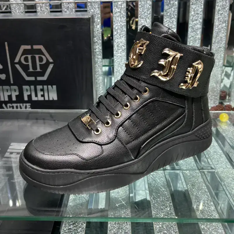 Philipp Plein Black Leather High Top Sneakers