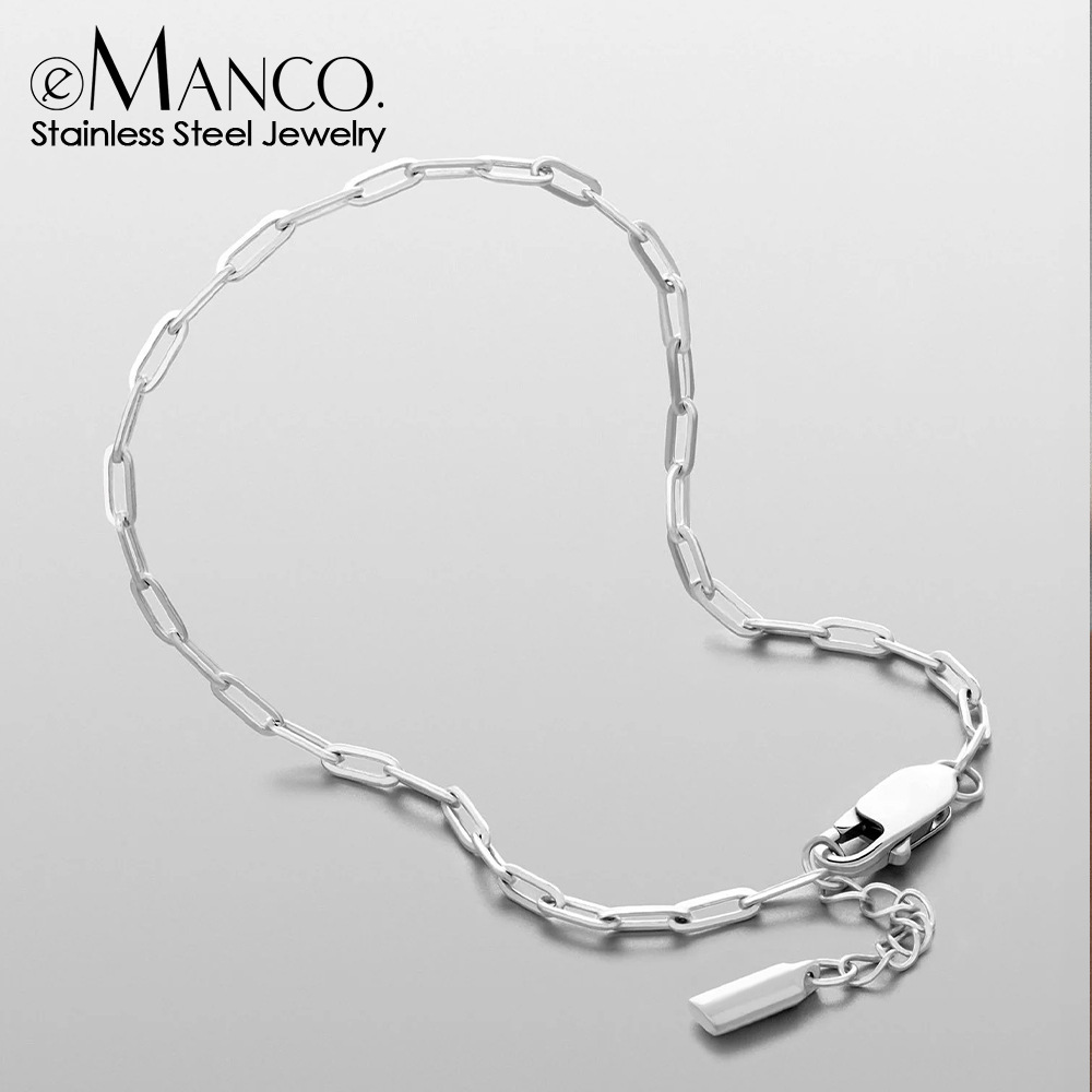 Emanco Export Hip-Hop Personalized Paper Clip Chain Bracelet Metal Texture Men's Niche Cold Style Square Wire Chain Versatile