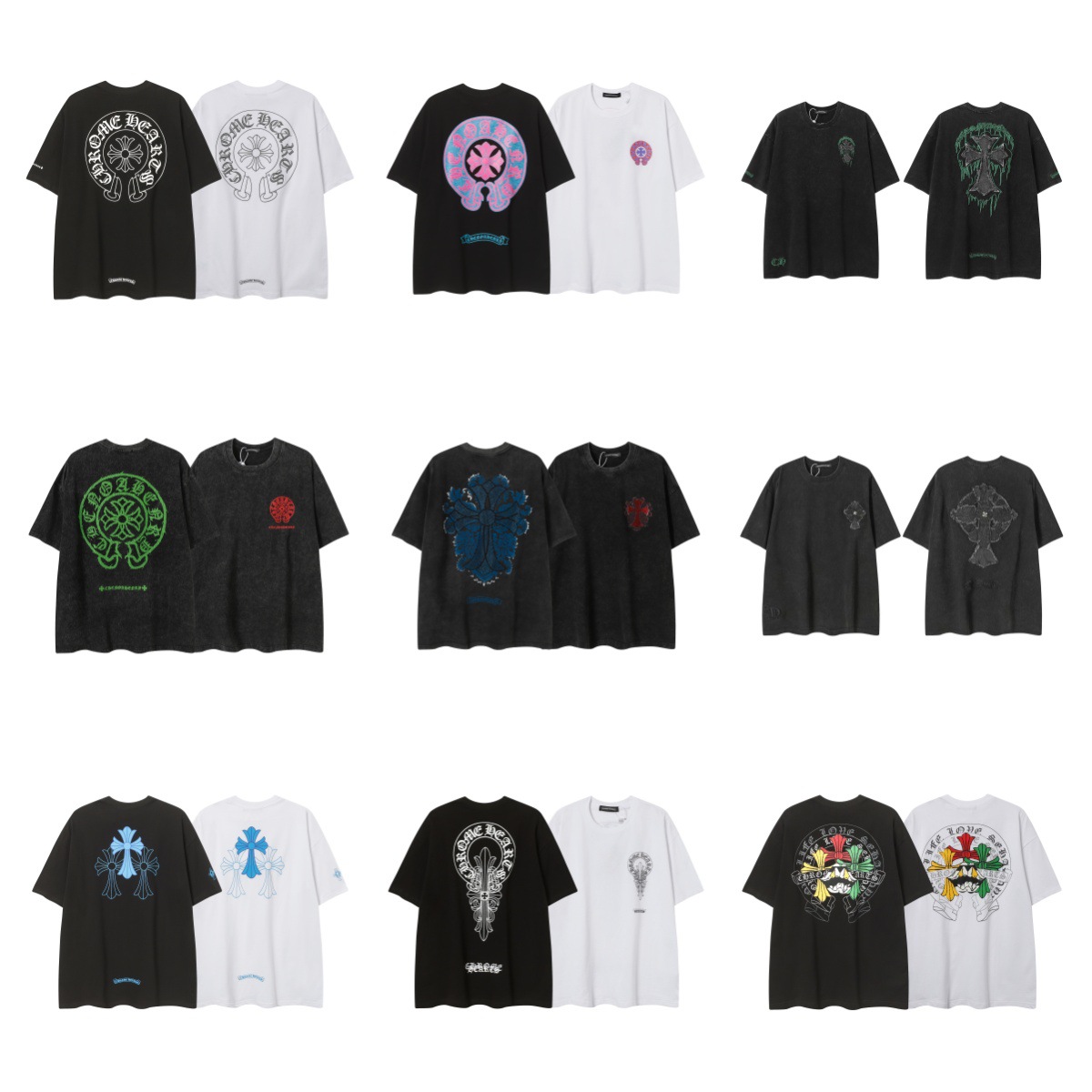 In-Stock Cross-Border High Version Chrome Hearts Cross Color Printed Short-Sleeve T-Shirt Batch