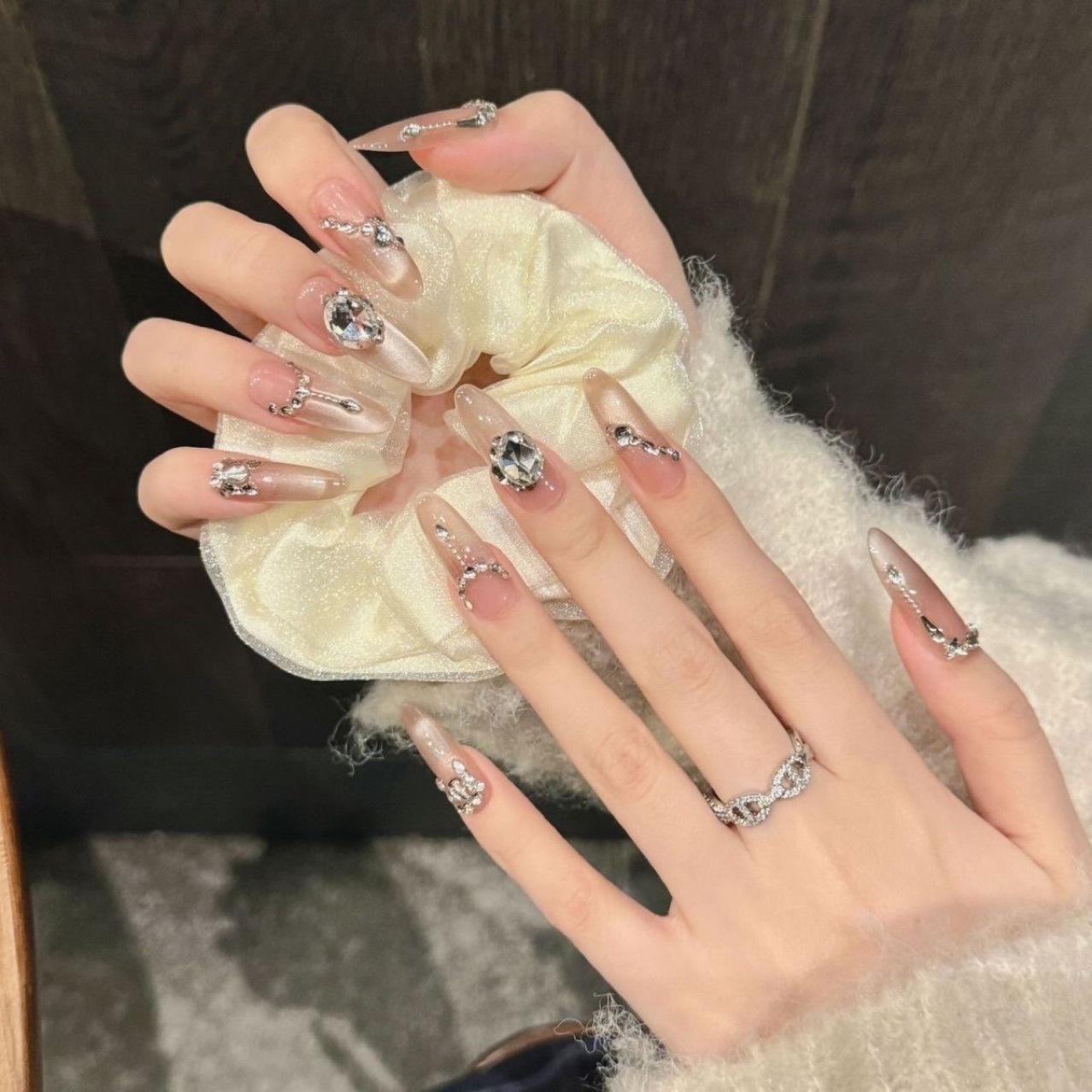 【Past Clouds】Handmade Wearable Nails Handmade Wearable Nail Art Nail Pieces Zircon Diamond Wholesale and Retail