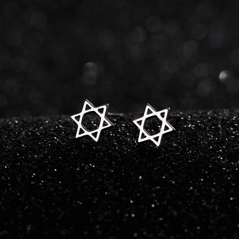 Six-pointed Star Earrings Women's Fashionable Simple Hollow Wishing Star Ear Jewelry Fresh Korean Niche Design Accessories