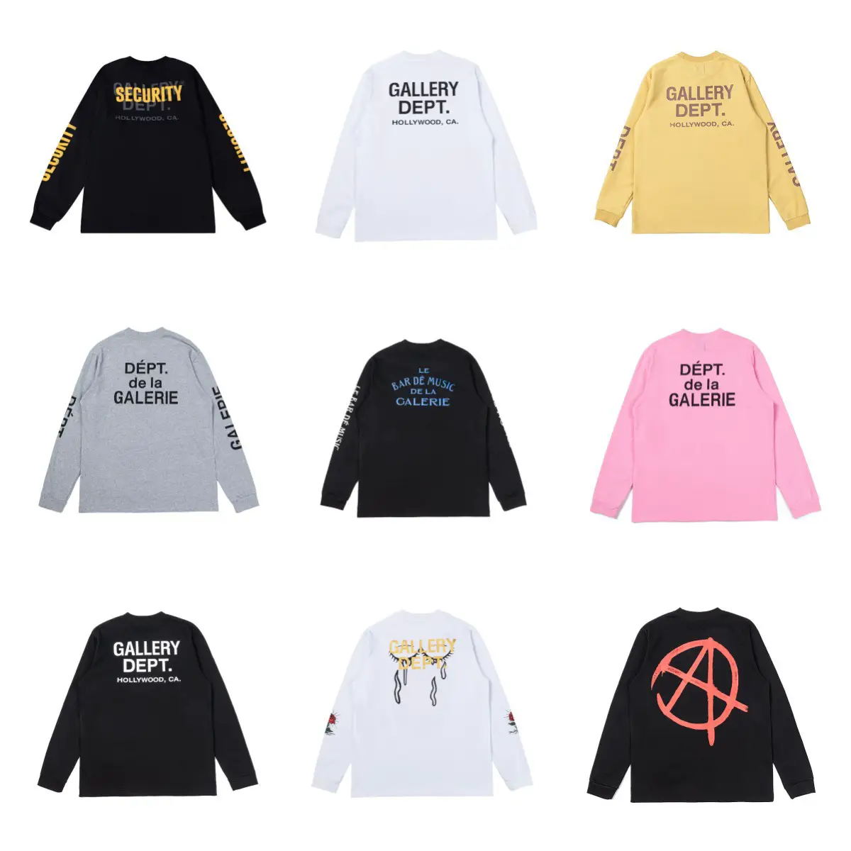 Cross-border foreign trade GALLERY DEPT slogan letters casual loose long sleeve T-shirt men and women high quality cotton
