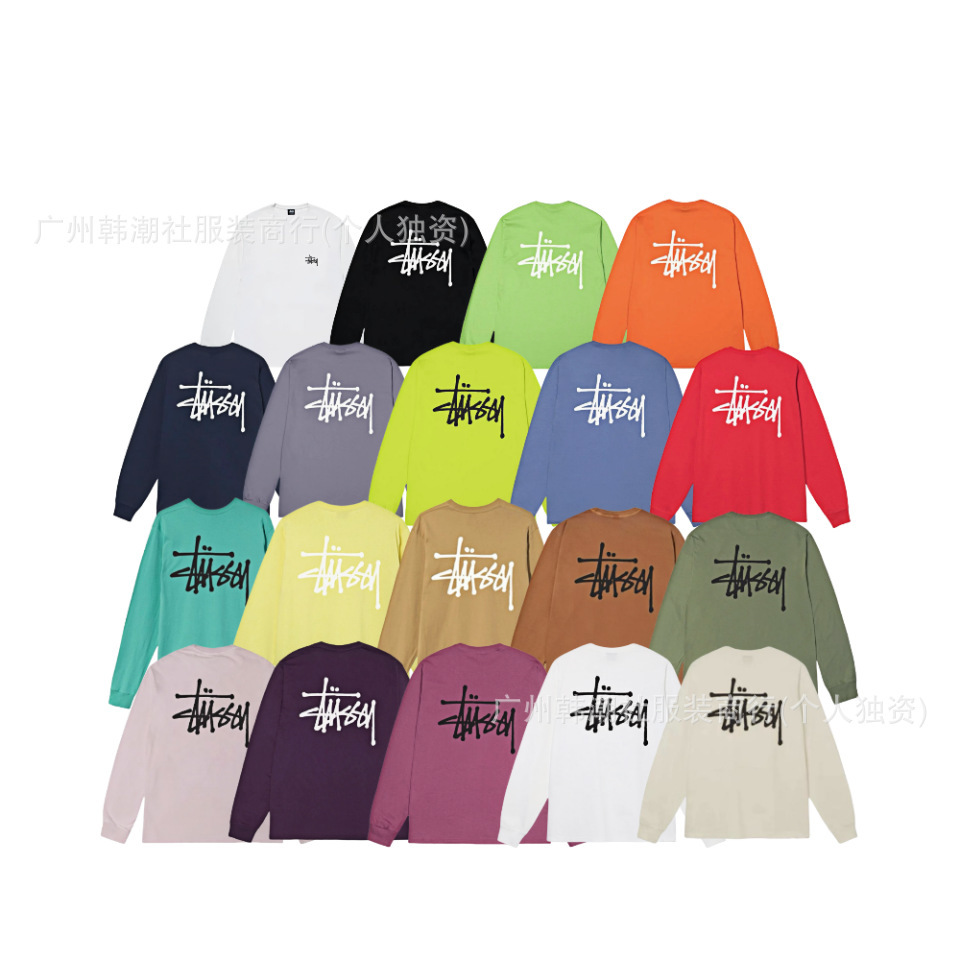 Cross-Border New Trendy Brand Stu Tour Classic Letter Print Round Neck Long-Sleeve T-Shirt, One-Piece Dropshipping, Japanese Retro Style