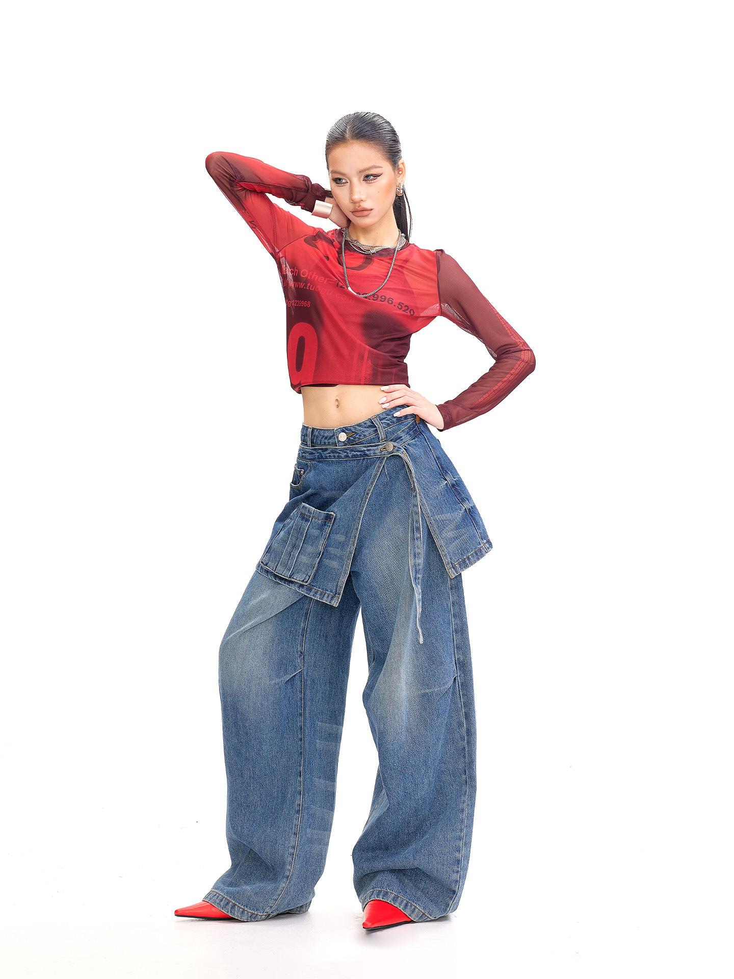 Trendy Designer Brand Sweet-Cool Wide-Leg Jeans for Women, New Style, Loose Fit, Slimming, with a Long Hem That Drags on the Ground