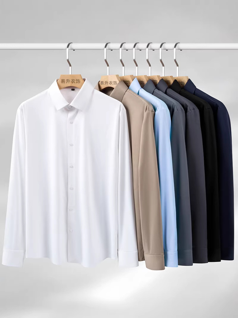 High-Quality Men's Shirts, Seamless Pressed Ice Silk, High-Elasticity, Non-Iron Nylon Knitted Shirts, Business Casual Versatile Shirts
