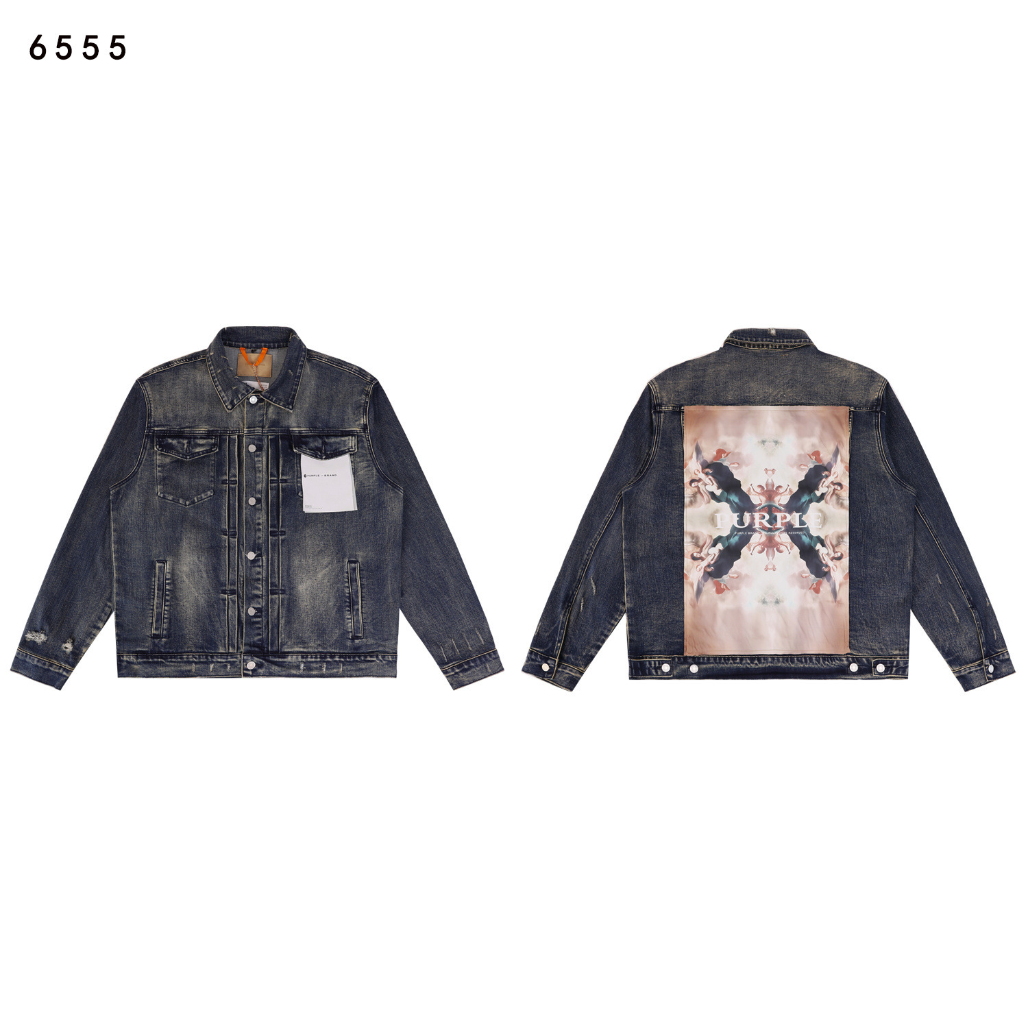 Cross-Border Fashion Purple Brand Headscarf Trucker Stretch Denim Jacket American High Street Fashion Brand European and American