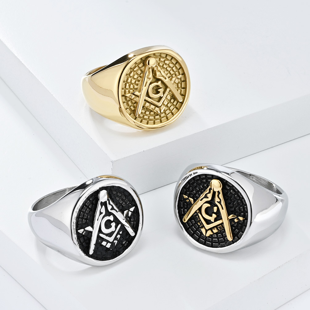 Cross-border e-commerce European and American retro style Masonic stainless steel ring men's titanium steel hand jewelry in stock generation hair