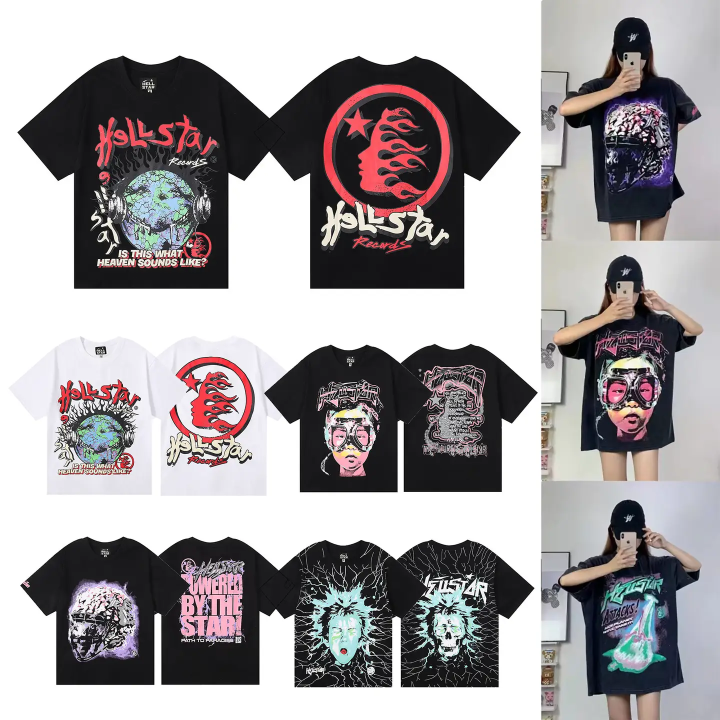 2024 Spring and Summer T-Shirt Trendy Brand High Street Retro Front and Rear Printed Pure Cotton Loose Short-Sleeved T-Shirt for Men and Women Couples