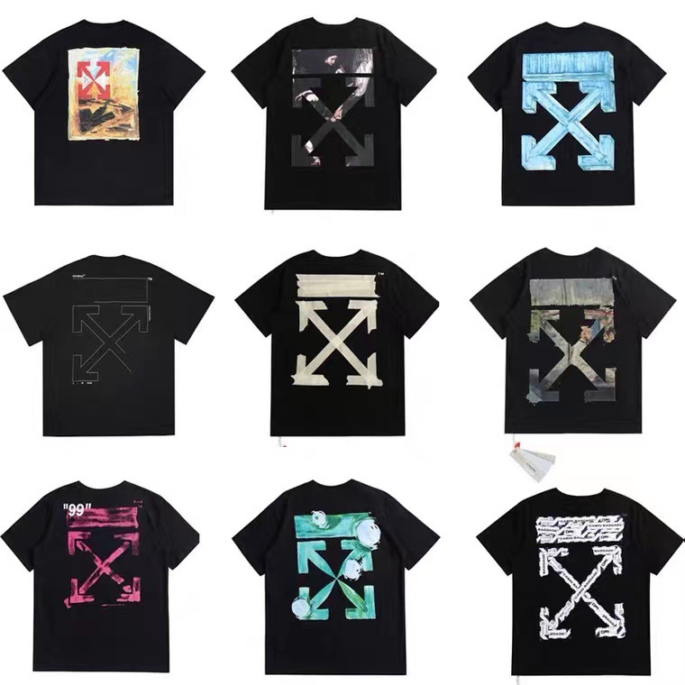 High Quality OFF Bronzing Strip Printing Arrow OW Short Sleeve Loose T-Shirt Men and Women Couple WHITE Half Sleeve