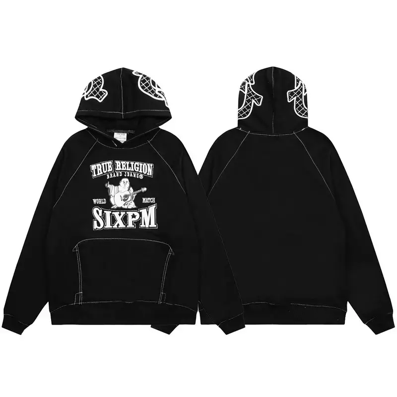 6Pm American Street Embroidered Logo Pullover Hooded Sweatshirt Drill Style Fleece-Lined Sports Casual Men's and Women's Hoodie Trend