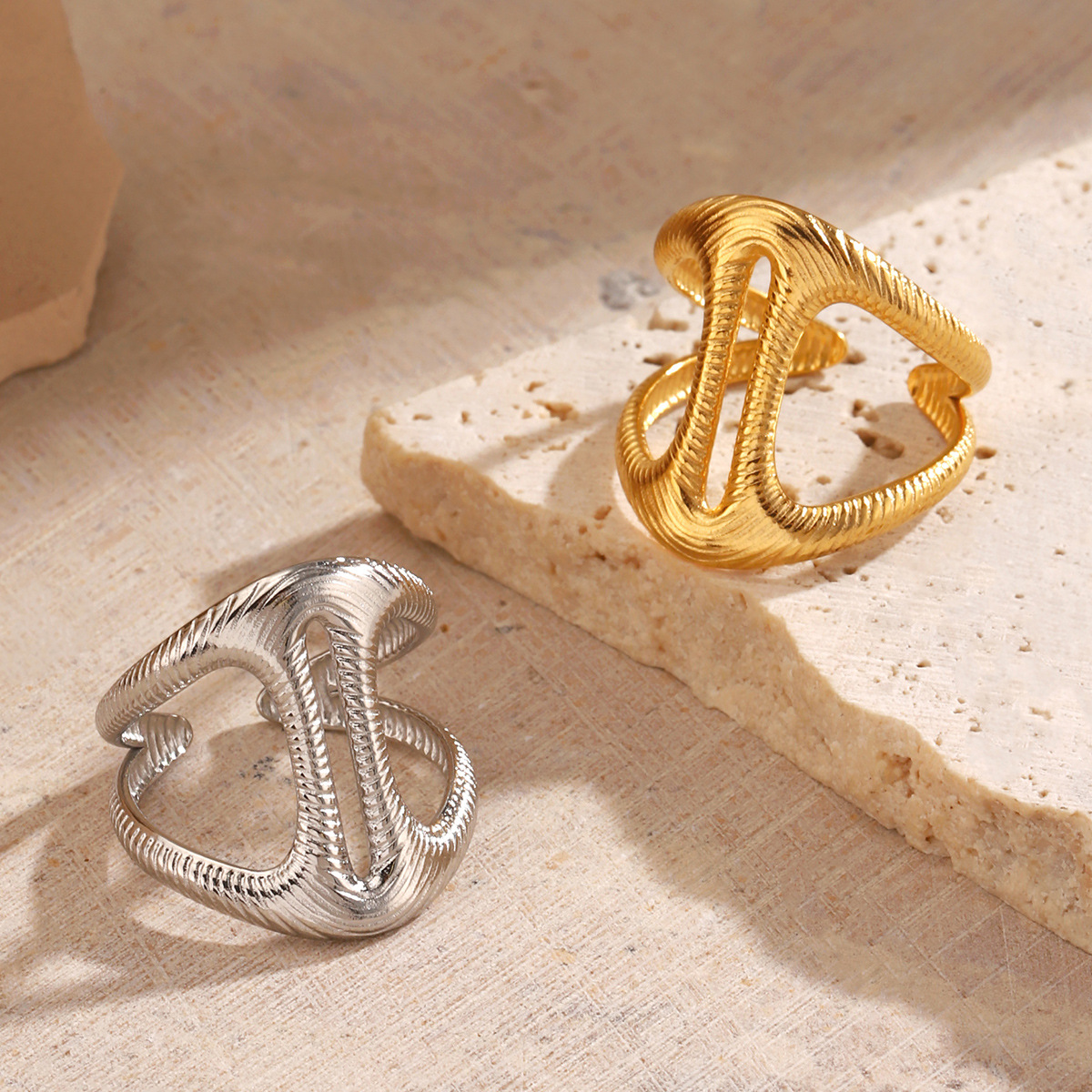 European and American fashion stainless steel simple wind geometric ring exaggerated heavy irregular titanium steel ring wholesale women