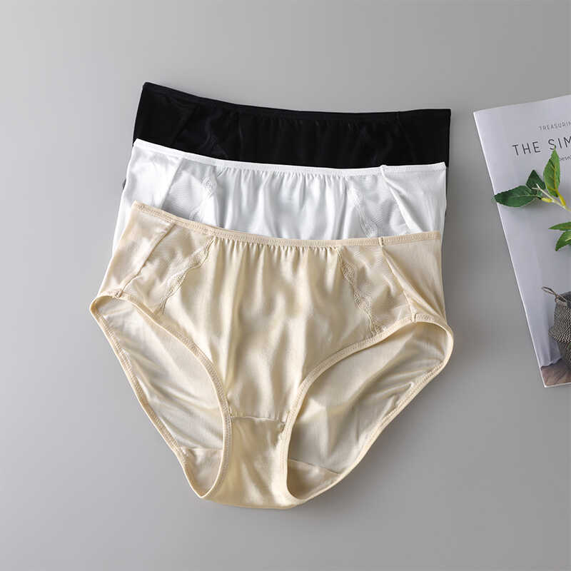 High-grade 100% Mulberry Silk Women's Mid-waist Underwear Satin Silk Lightweight Breathable Hole Hip Seamless Briefs