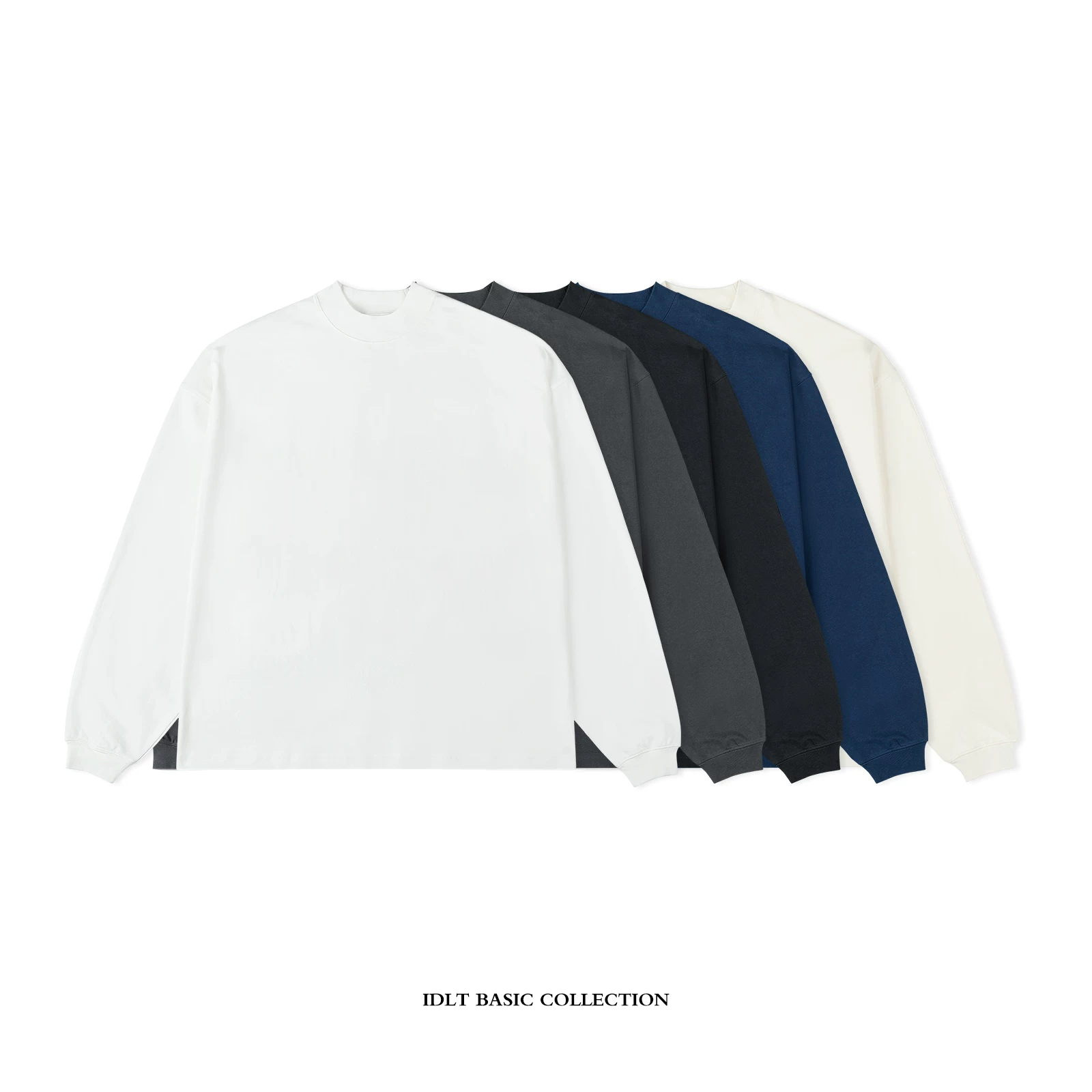 Idlt 320g Heavyweight [Oversized] Half-High Collar Heavy-Duty Drop Shoulder Loose Long-Sleeve T-Shirt Extra Large Size ins