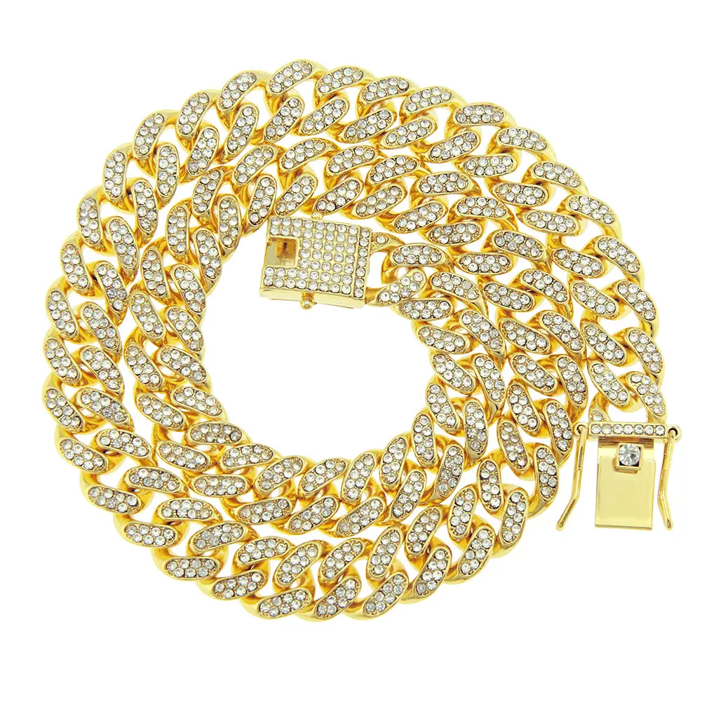 Hot sale European and American hip hop Hiphop Miami Cuba necklace men's diamond large gold chain necklace wholesale