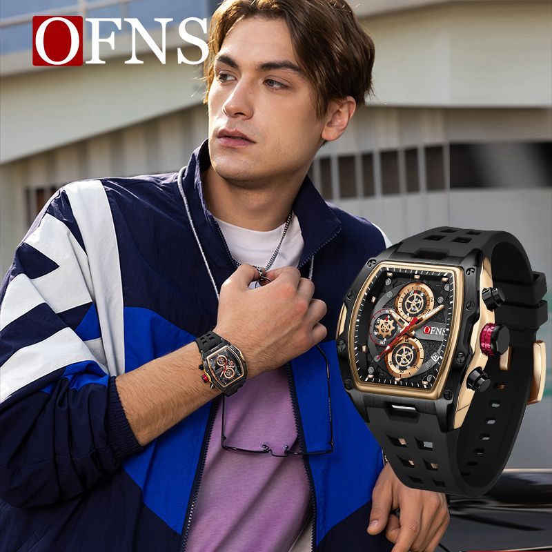 Oufani's Creative Barrel-Shaped Hollow Six-Pin Personalized Watch, Cool Multi-Functional Calendar Timing Quartz Men's Watch