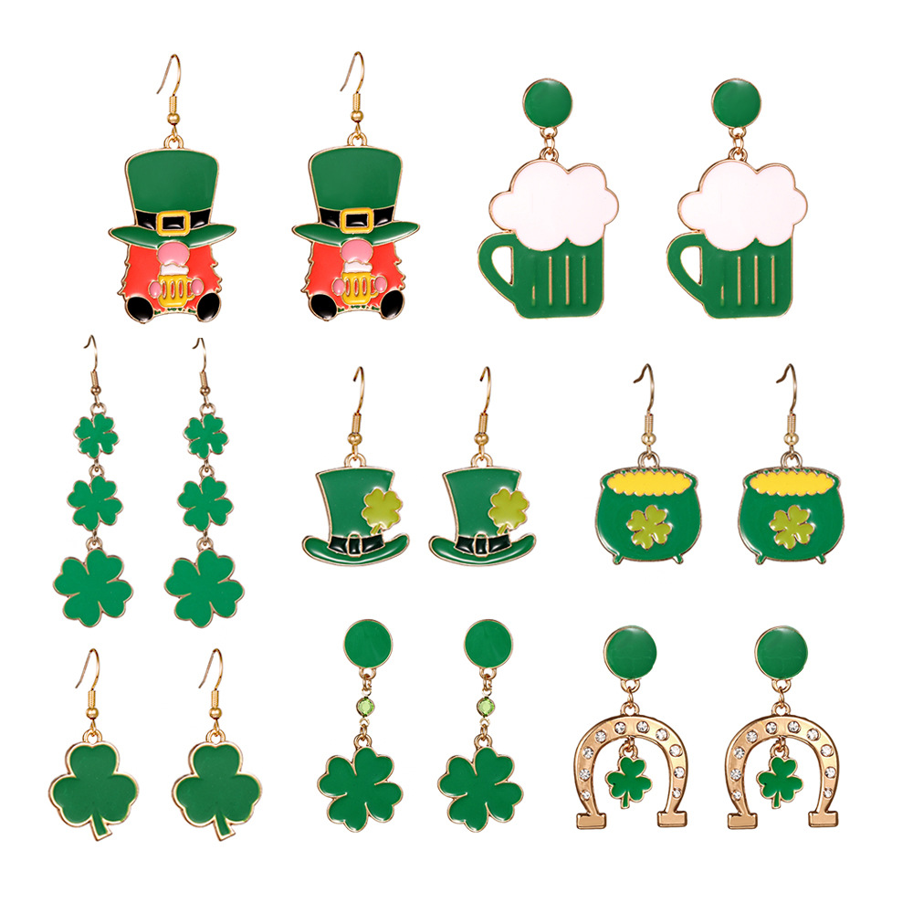European and American Cross Border Irish Festival Party Alloy Earrings Fashion St. Patrick's Day Shamrock Hat Earrings Women